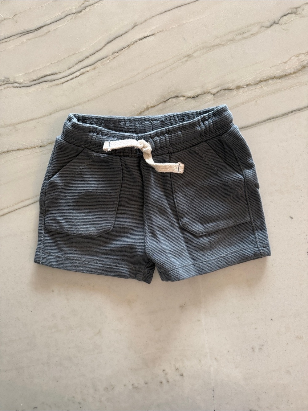 Zara Baby Textured Ribbed Drawstring Shorts in Dark Blue//Gray
